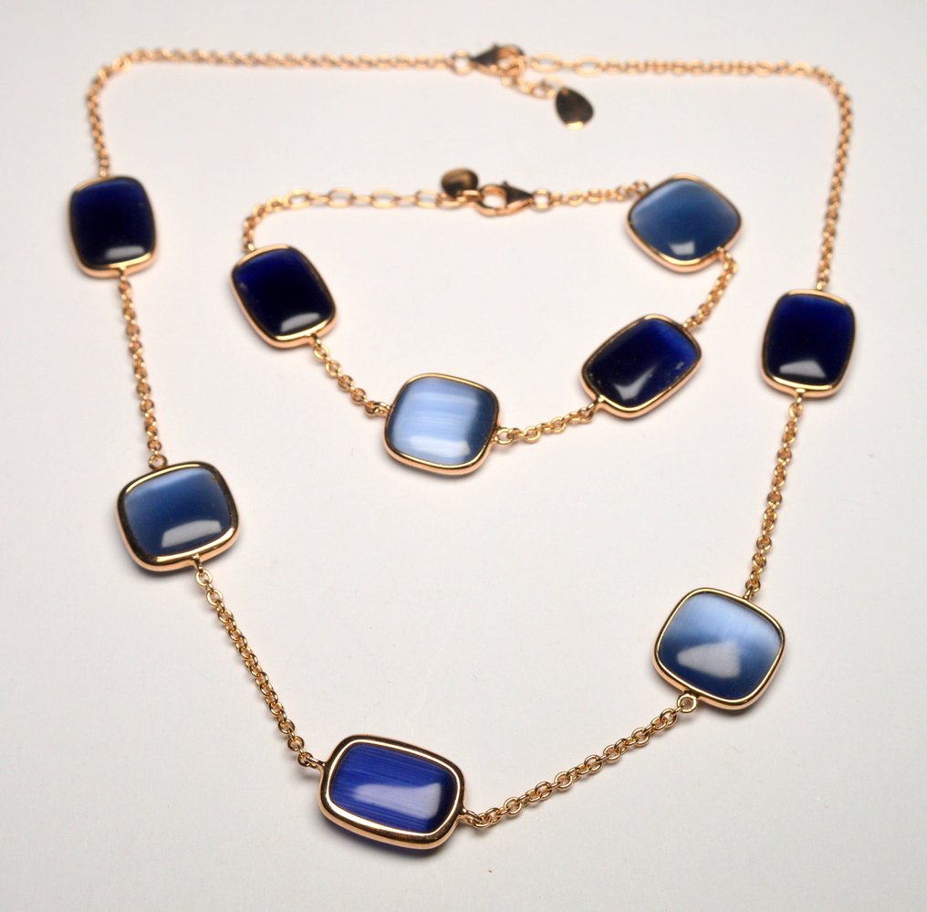 925 银 - 2件套珠宝 - Blue Cat Eye Mineral #1.0