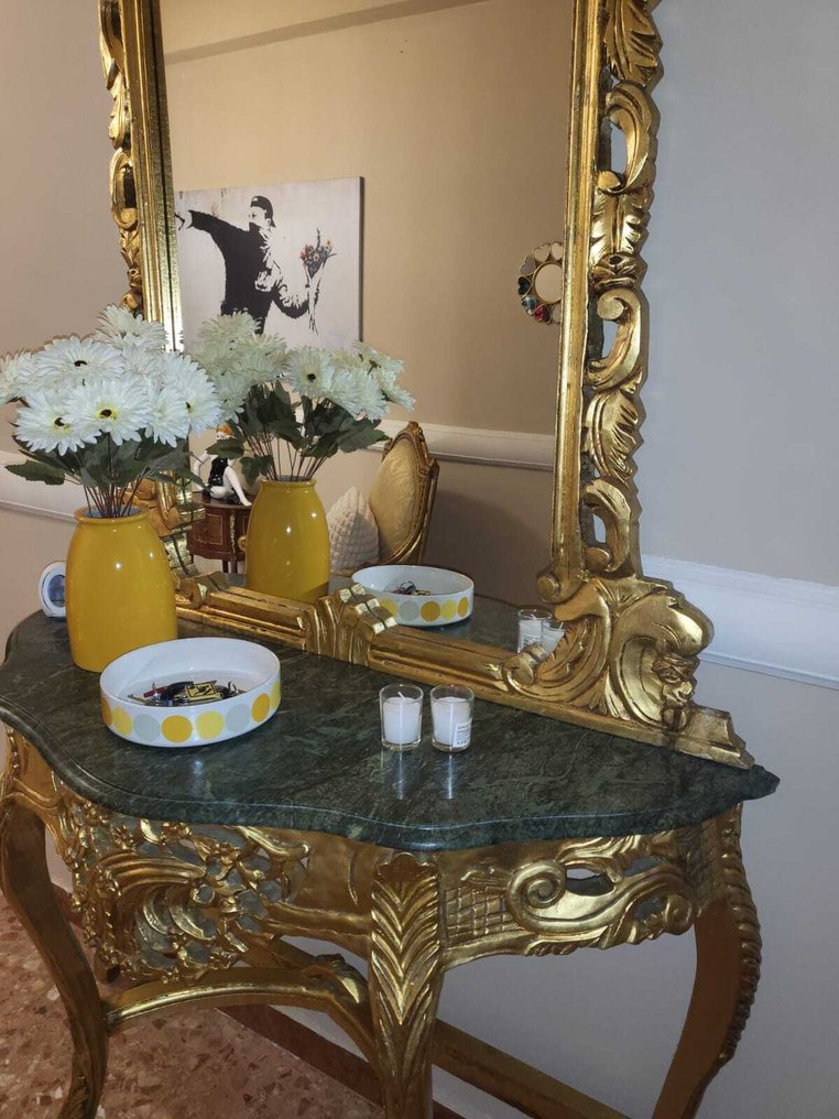 Wall shelf unit - Wood, Gilt wood, Marble, Glass - Shelf with mirror #2.1