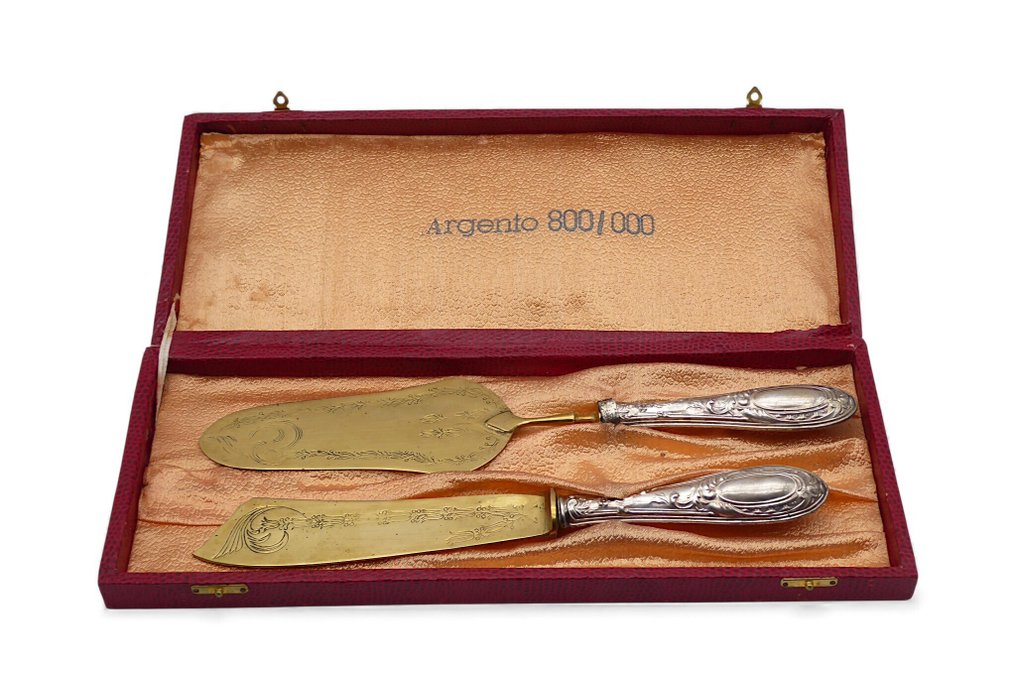 Solingen - 餐具套装 (5) - 甜点餐具套装 + 玻璃装饰性托盘，1970年代 - 玻璃, 银镀 #2.1