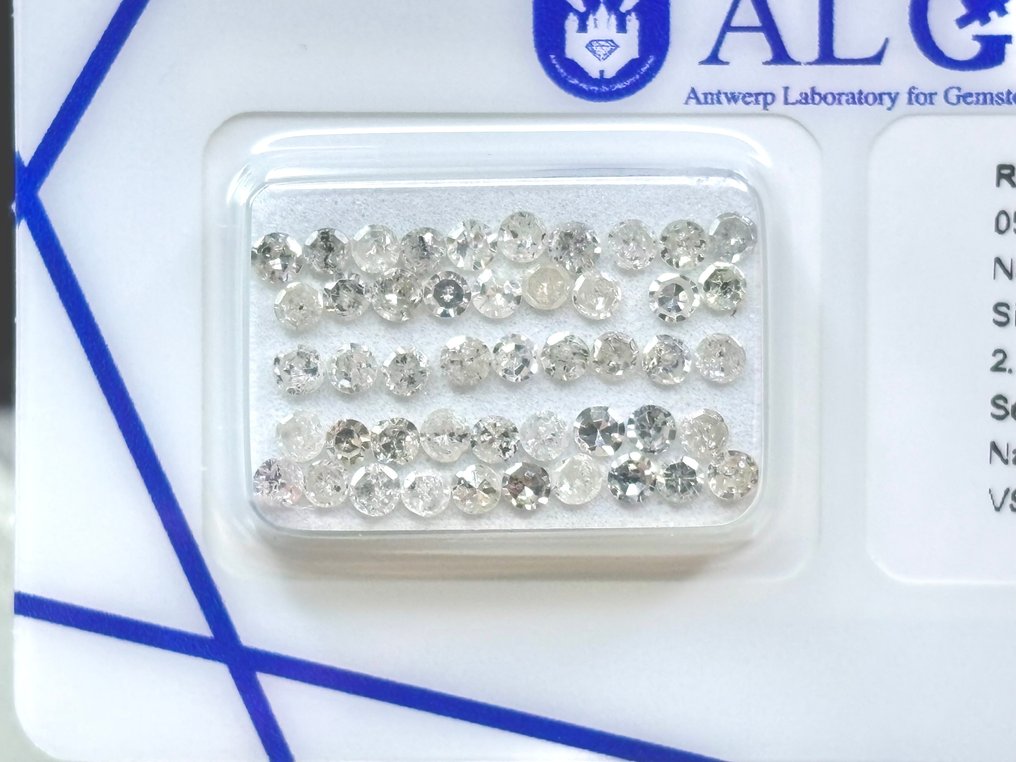 Utan reservationspris - 47 pcs Diamant  (Natural)  - 2.12 ct - Rund - H, N (tonad) - VS2, I3 - Antwerp Laboratory for Gemstone Testing (ALGT) #2.1