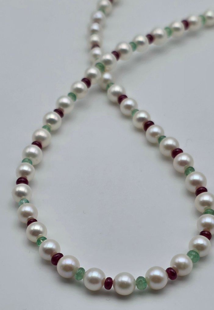 χωρίς τιμή ασφαλείας - Κολιέ - 18 καράτια Κίτρινο χρυσό Μαργαριτάρι - Ρουμπίνι - Smeraldi #2.1