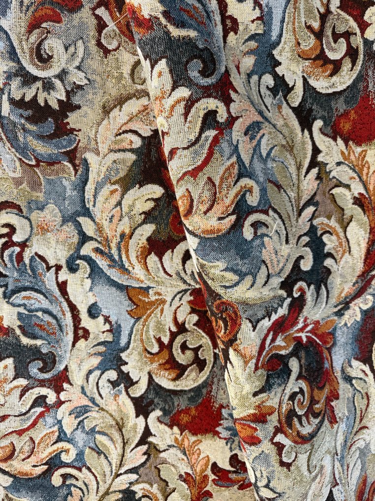 Gobelin fabric with medallions, ramages in orange and blue royal and red, Art Deco decor. - Textile - 2.8 m - 2.48 m #4.3