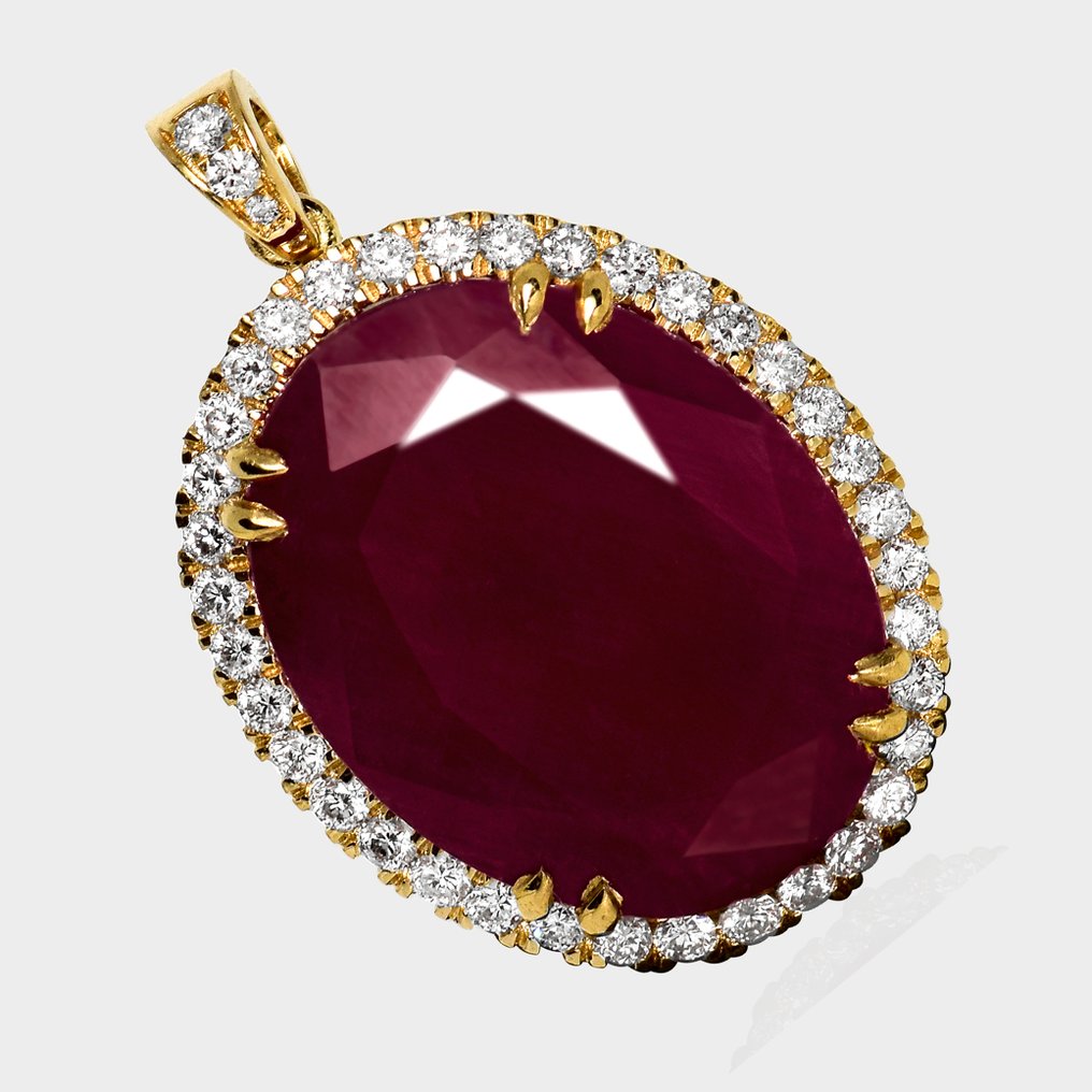 Sem preço de reserva - Pingente - 14 K Ouro amarelo, IGI 7,32 ct Não aquecido Rubi com tom roxo - 7.70ct. tw. Rubi - Diamante #3.2