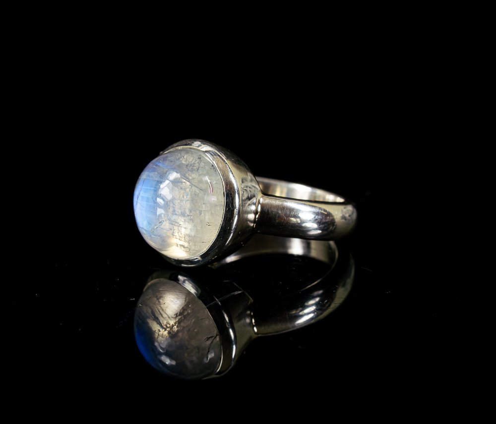 Rainbow Moonstone Cabochon in 925er Sterlingsilber. Ring- 7.4 g - (1) #2.1