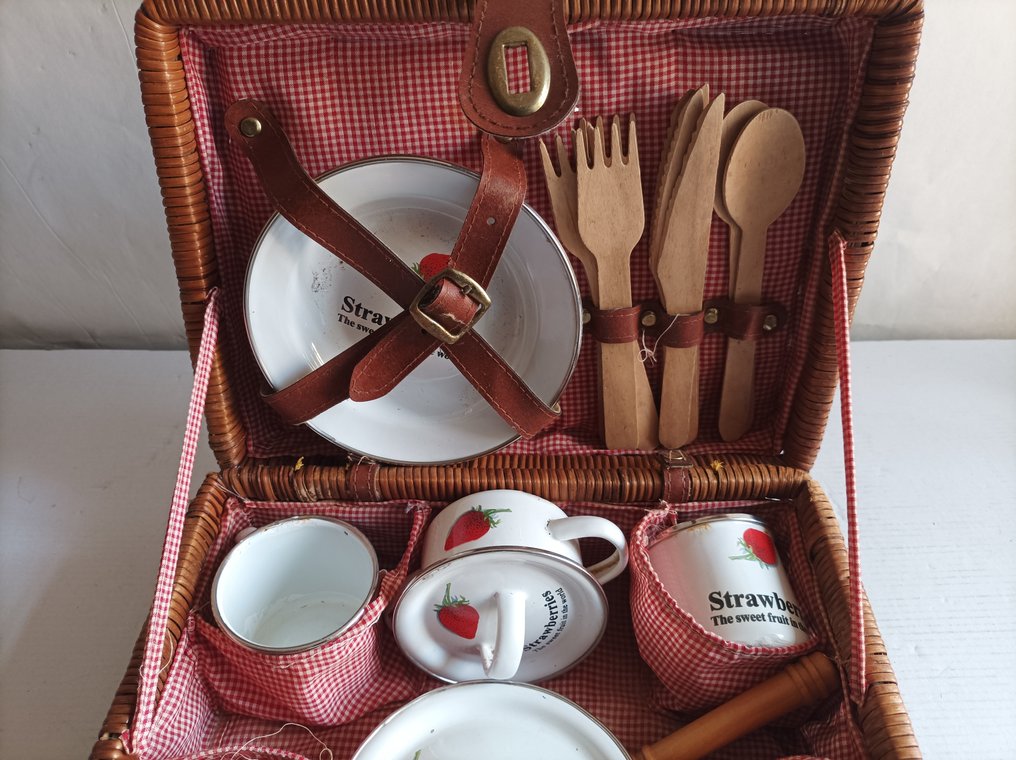 Καλάθι πικνίκ - Φράουλες - κλαδί, πορσελάνη, κεραμική και ξύλο #4.3