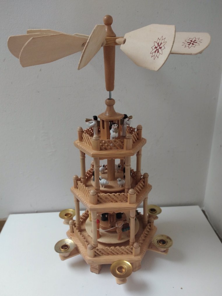 聖誕人形飾物 - 旋转圣诞金字塔 3层 - 43厘米 - 顶部 - 木 #3.2