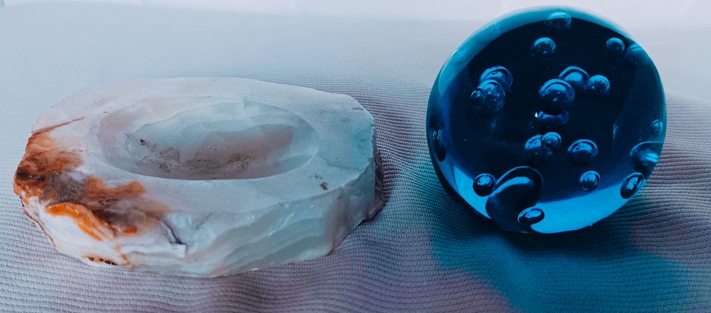 Briefbeschwerer  (2) - geblasenes Glas und Alabastermarmor #3.2