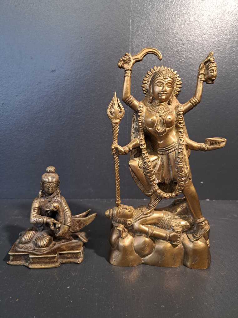 Statue, Twee Aziatische goden beeldjes - 21 cm - Bronze #1.0