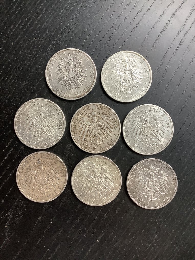 德国， 帝国 5 Mark 8x 1874/1914 Prussia  (没有保留价) #4.3