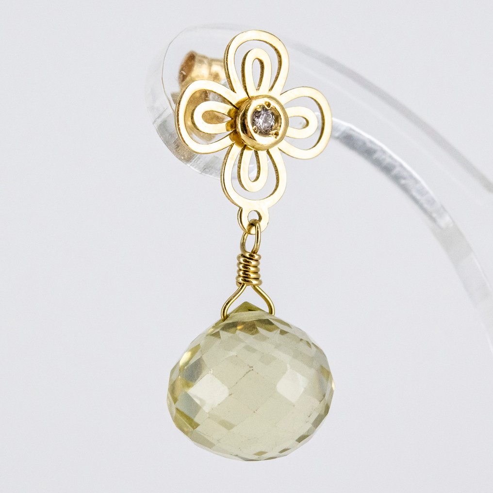 耳环 - 18K包金 黄金 石英 - 钻石 #1.0