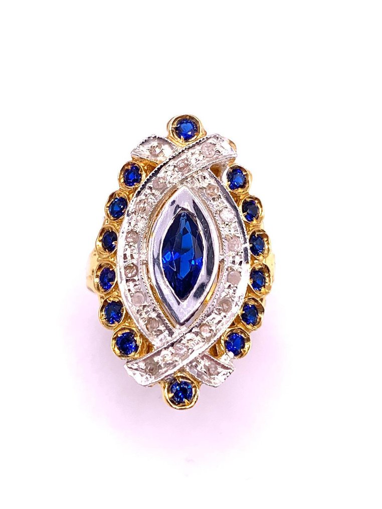 沒有保留價 - Cocktail戒指 - 9 節 黃金, 銀 藍寶石 - 藍寶石 - Diamanti #1.0