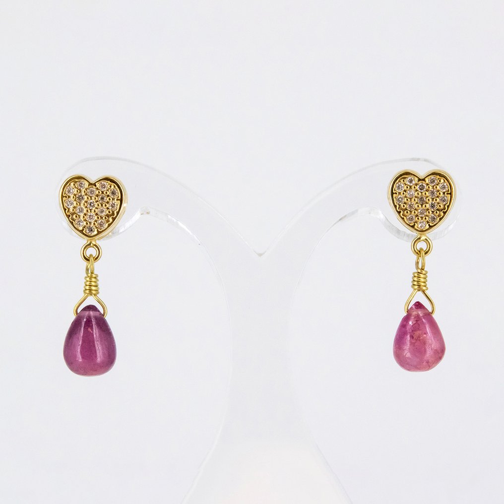 Boucles d'oreilles - 18 carats Or jaune Rubis - Diamant #1.0
