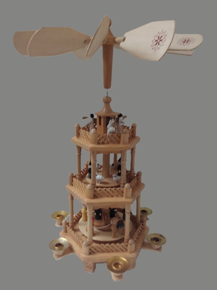 聖誕人形飾物 - 旋转圣诞金字塔 3层 - 43厘米 - 顶部 - 木 #1.0