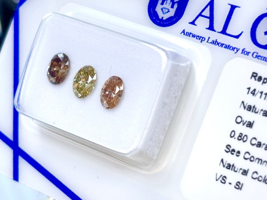 3 pcs Διαμάντι (Φυσικού χρώματος) - 0.80 ct - Οβάλ Ανάμεικτα χρώματα - VS1, SI1 - Antwerp Laboratory for Gemstone Testing (ALGT) #4.3