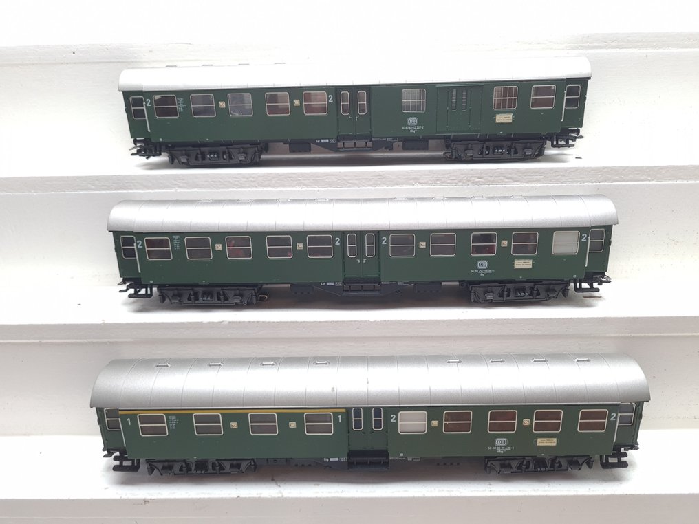 Märklin H0 - 4131/4132/4133 - Wagon de passagers pour trains miniatures (3) - 3x véhicules modifiés avec éclairage intérieur. - DB #2.1