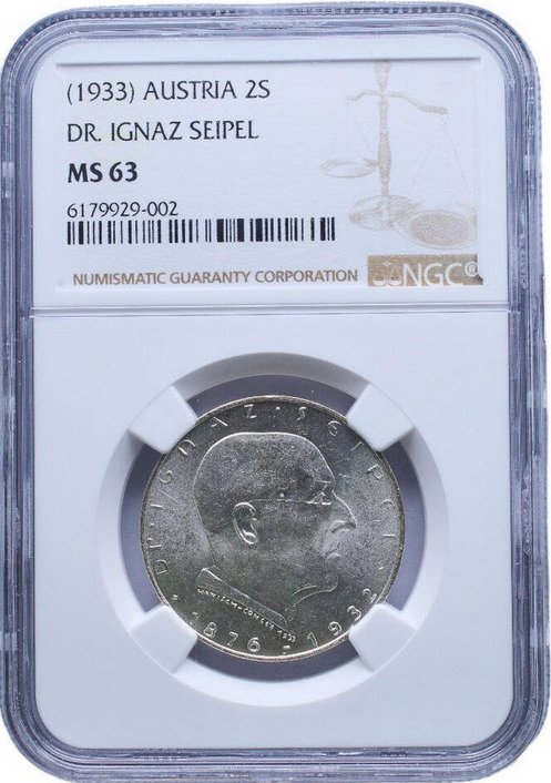奧地利. 2 Schilling 1933 - NGC MS63 #1.0