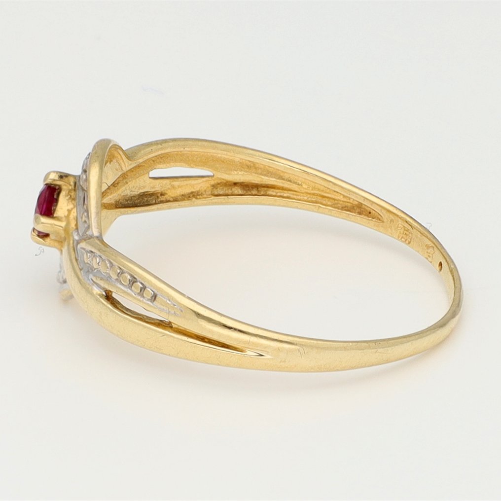 Ring - 18 kraat Gulguld, Hvidguld Diamant (Natur)  - Robijn #2.1
