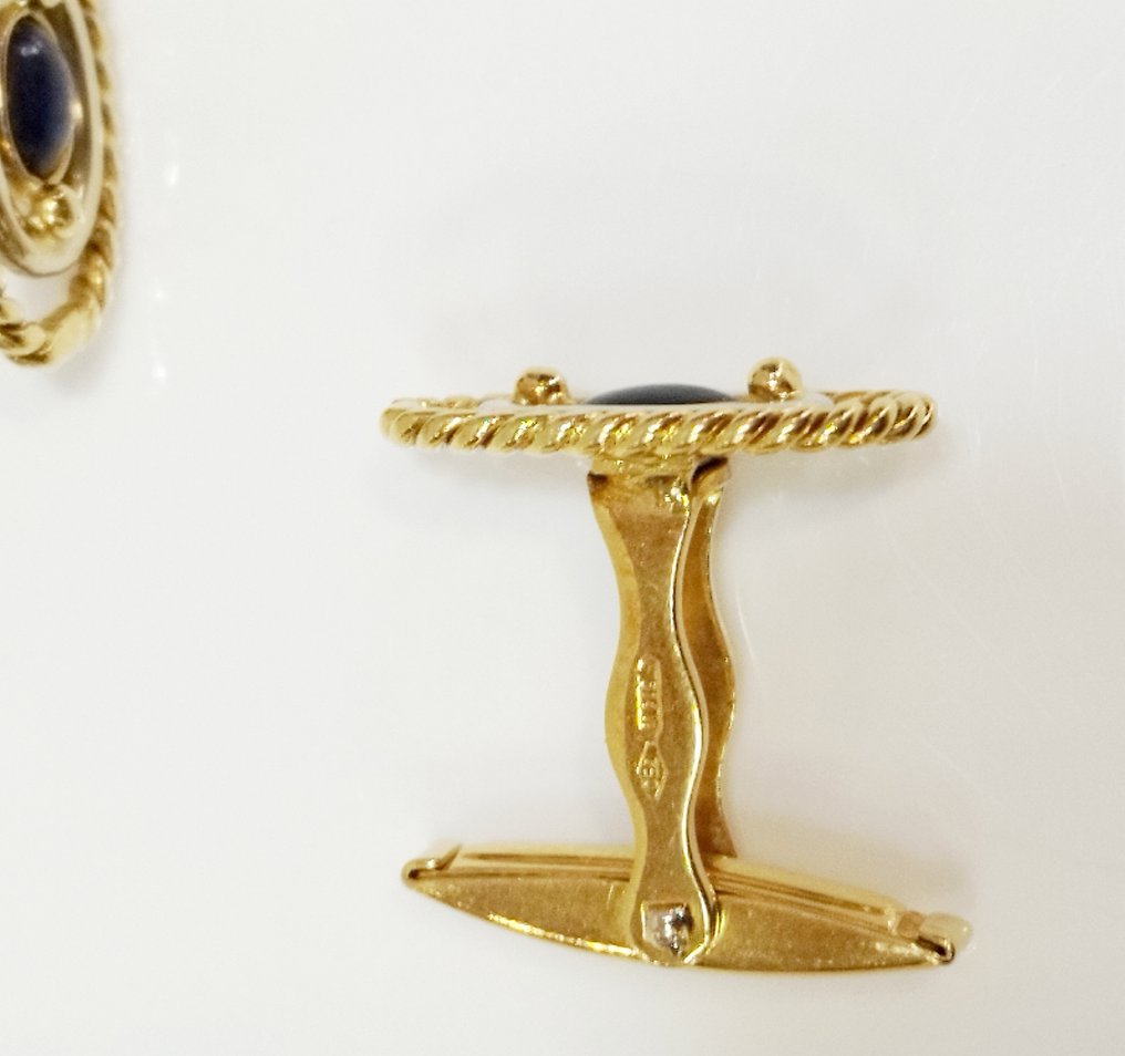 袖扣 - 18K包金 黄金, 白金 -  0.40ct. tw. 蓝宝石 - 新的 #2.1