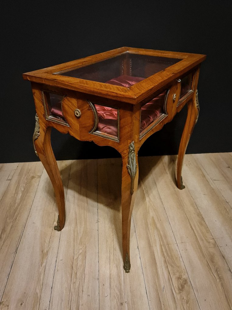Side table - Wood, Glass, Bronze, Iron, Brass - Small table with a bulletin board #2.1