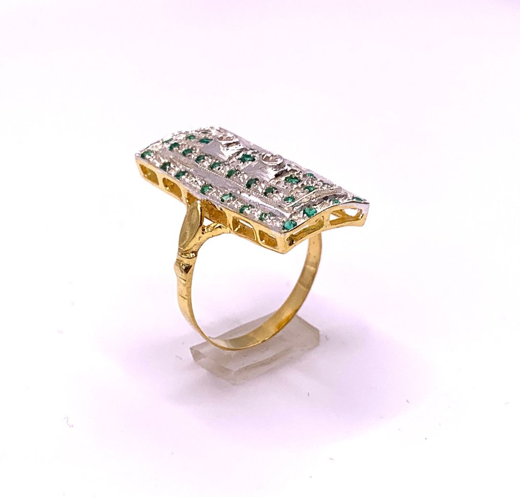 Senza prezzo di riserva - Anello Oro giallo, Argento Smeraldo - Diamante - Diamanti Silver #2.1