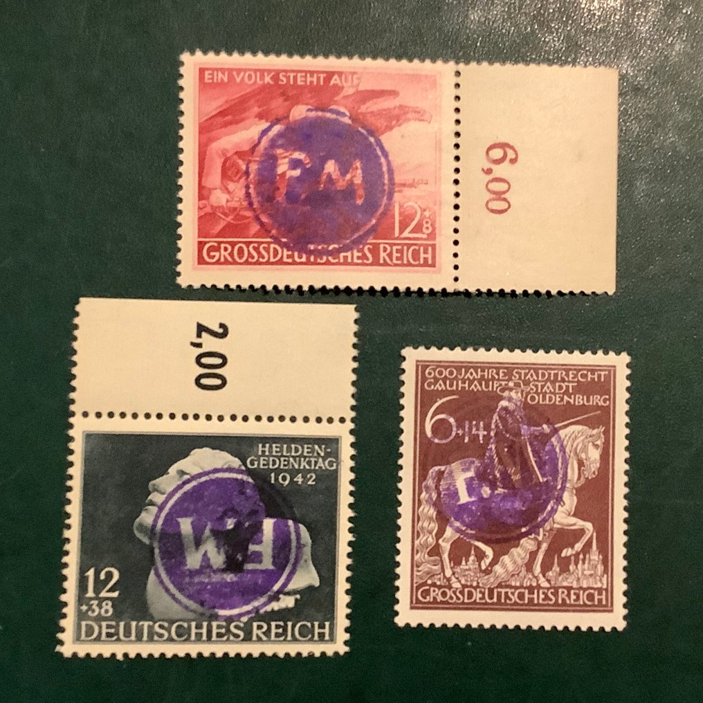 德国 - 本地邮政区 1945 - Fredesdorf：三枚带有 FM 印记的邮票，其中包括 Sturm 和 Drang——部分经过 Sturm 认证。 - Michel #3.2