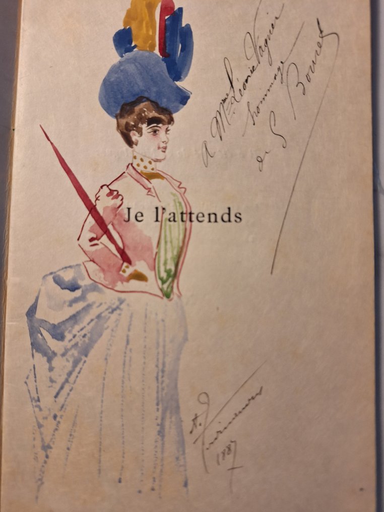 Georges Bouret / Ferdinandus / Léon Vanier - Je l'attends [1/25 de tête sur Japon + aquarelle originale + envoi autographe signé] - 1887 #4.3