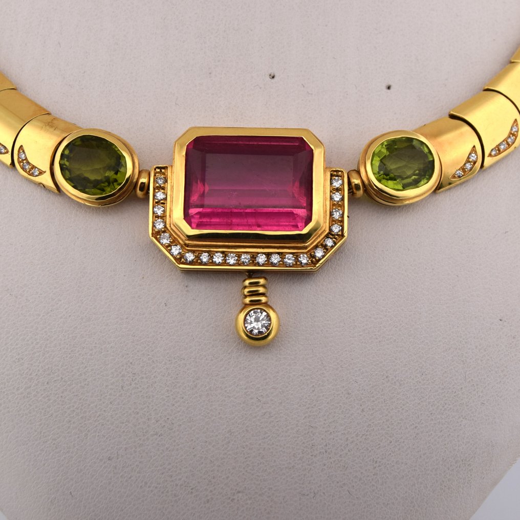 Κολιέ - 18 καράτια Κίτρινο χρυσό -  19.00ct. tw. Τουρμαλίνης - Περίδοτο - Υπογεγραμμένο 'Mancadori' #4.3