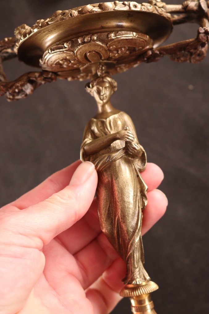 Paar antieke coupes - Skulptur, Met klassieke figuren - 24 cm - Bronse, Marmor #4.3