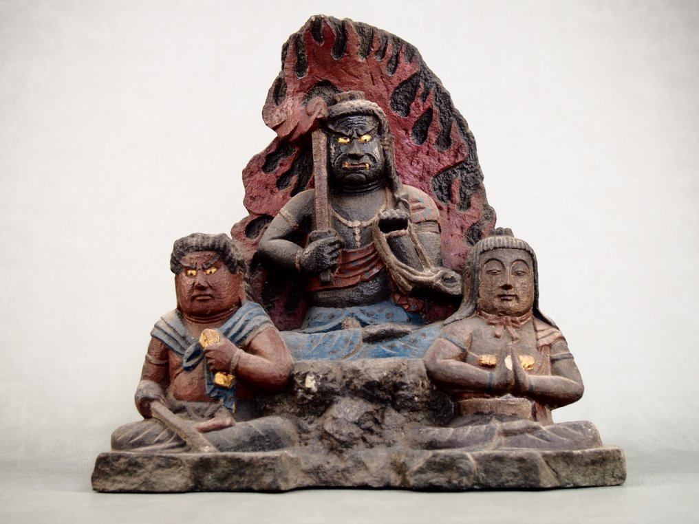 Bishamonten, Kisshoten, and Zenshi Doji triad - Statue Pierre - Japon #1.0