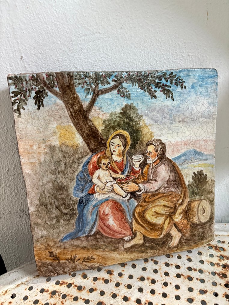  Πλακάκι - 1950-1960 - Sacra Famiglia - 25 x 25 εκ.  #3.2