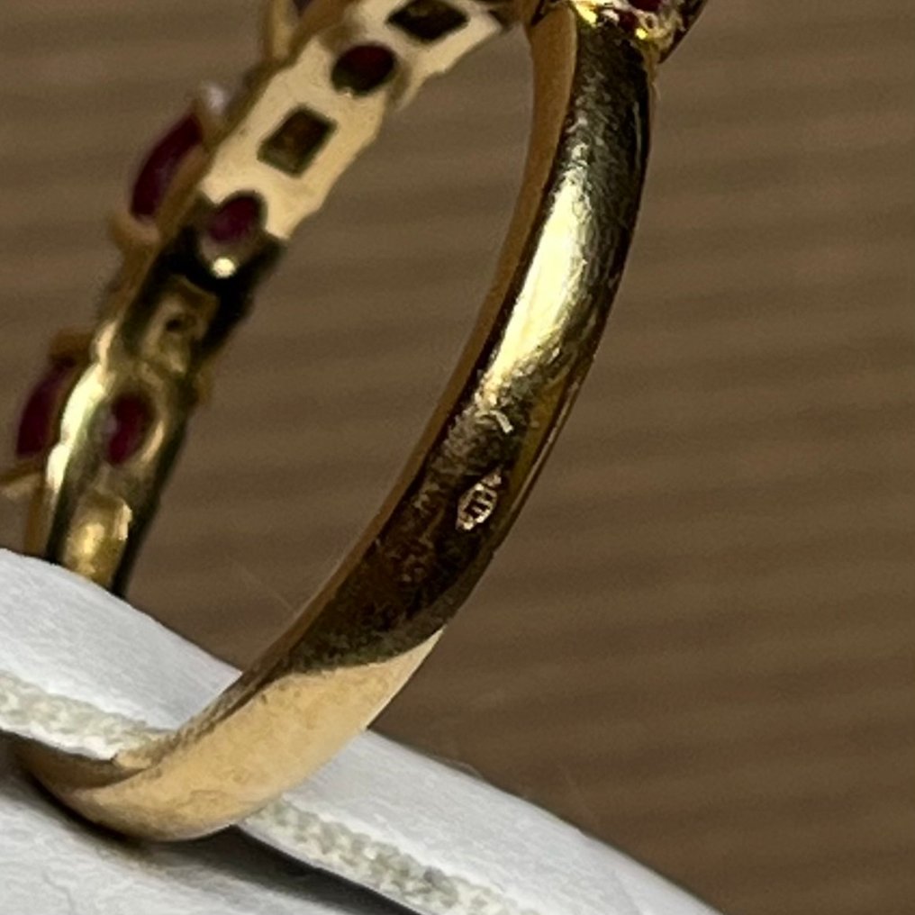 No reserve price - Ring - 18 kt. Yellow gold -  1.10ct. tw. Ruby - Diamond - half-rings #4.3