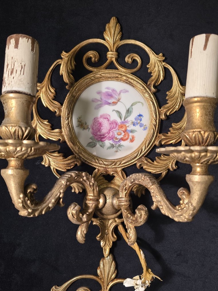 壁式燭台 (4) - 铜鎏金, Porcellana con Fiori - 四件套 #1.0