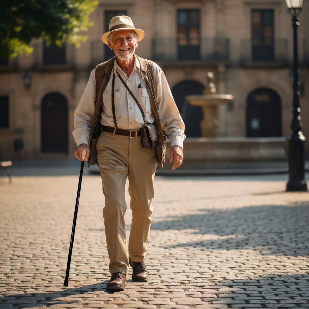 Walking stick - 3x 90 cm rods with curved carved handles and anti-slip rubber tips on the bases - HANDMADE - Composite, Brass #1.0