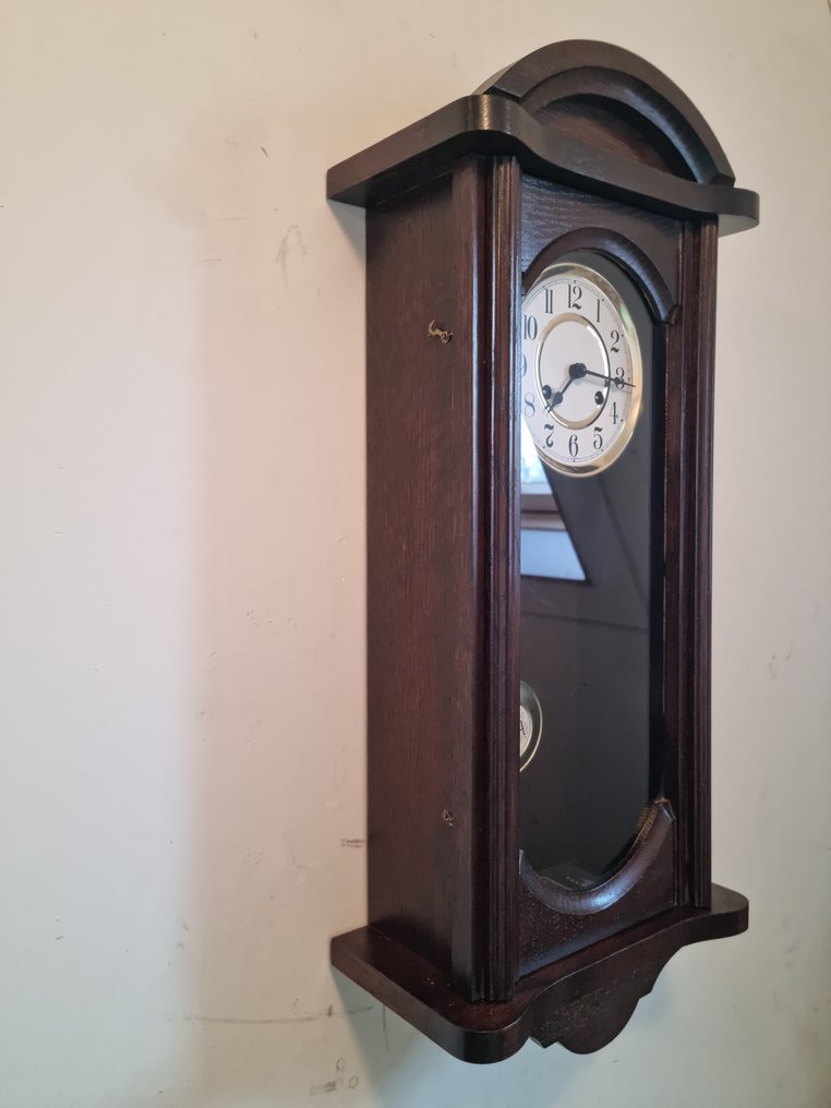 Ορθογώνιο ρολόι τοίχου - Franz Hermle & Sohn -   Ξύλο, Ορείχαλκος - 1980-1990 #1.0