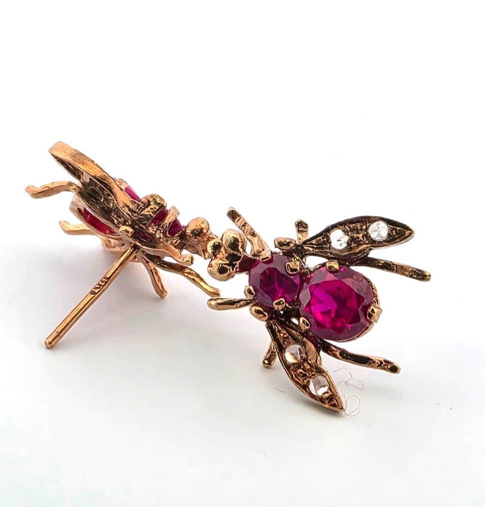 χωρίς τιμή ασφαλείας - Σκουλαρίκια - 9 kt. Ροζ χρυσό, Ασημί Ρουμπίνι - Διαμάντι #4.3