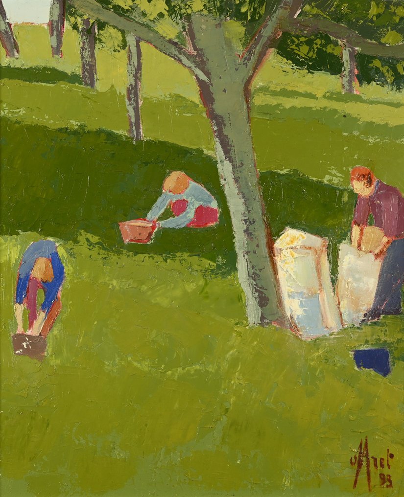 Yves Offret (1946 - 2004) - Ramasseurs de pommes automne #1.0