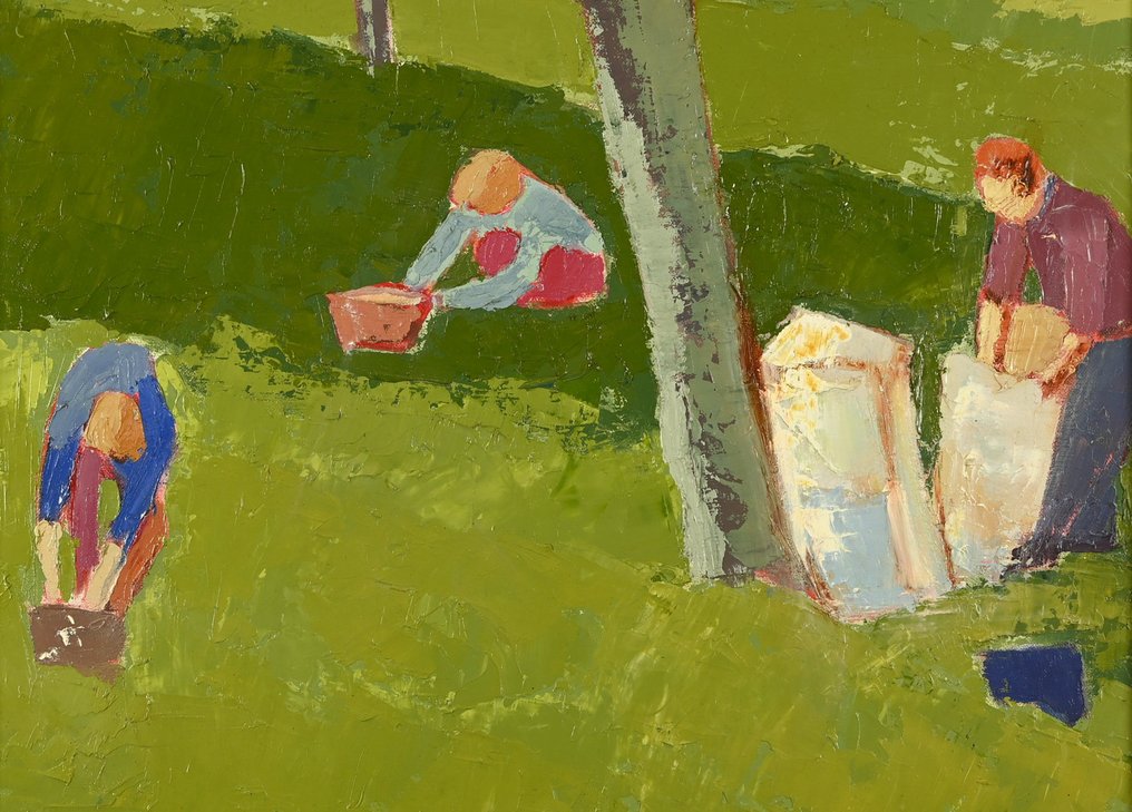 Yves Offret (1946 - 2004) - Ramasseurs de pommes automne #3.2