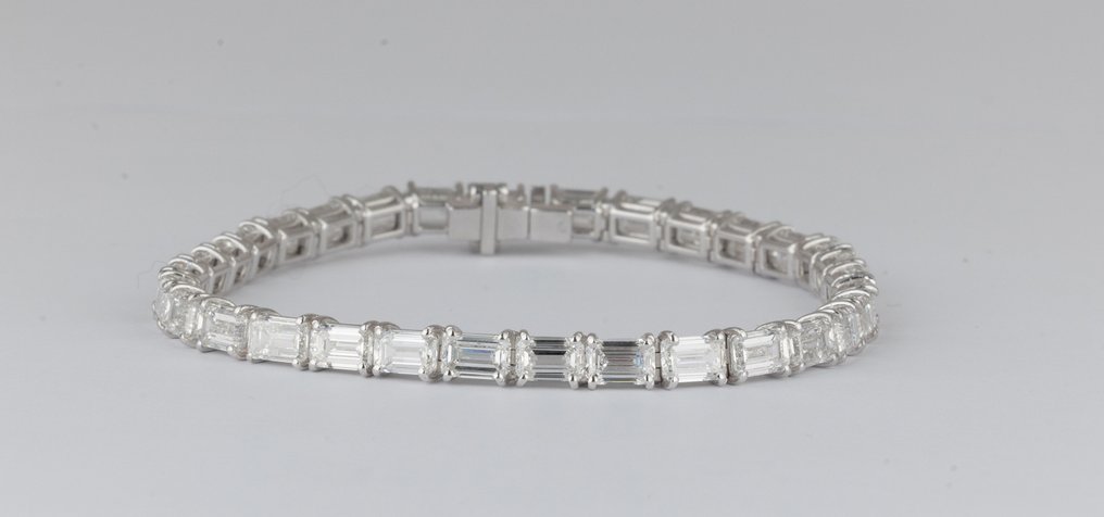 手镯 - 18K包金 白金 - 16.00ct. tw. 钻石 (实验室培育) - 翡翠 #1.0