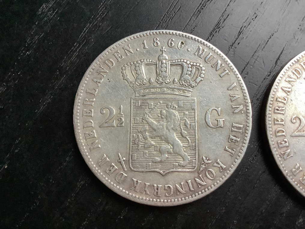 Ολλανδία. Willem III. 2 1/2 Gulden 1860-1861  (χωρίς τιμή ασφαλείας) #4.3