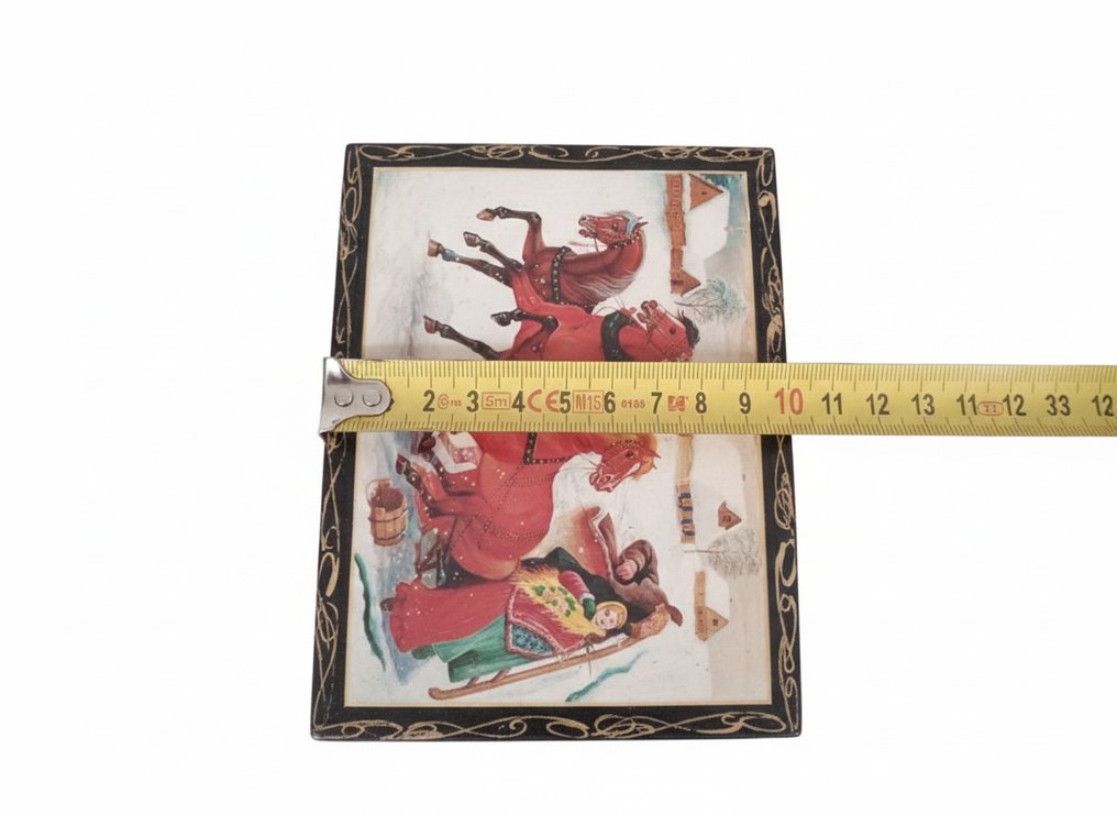 Fedoskin, Palekh  Mstera Kholui. - Κουτί - Τρόικα - συμπιεσμένο χαρτί - Σοβιετικό χειροποίητο κουτί ζωγραφισμένο με το χέρι. #1.0