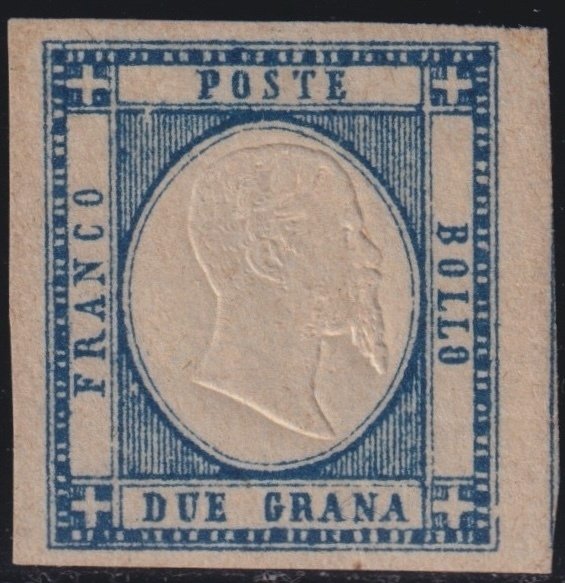 那不勒泰省 1861 - 2克深蓝色Sass 22d 大边缘完整 MNH** f.Chiav Ex Coll. Imperato 奢华 #1.0