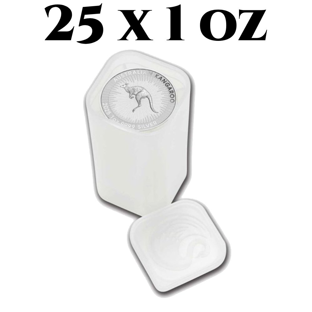 澳大利亞. 1 Dollar 25 x 2025 1 oz $1 AUD Australian Silver Kangaroo Coin BU (In Tube) #1.0