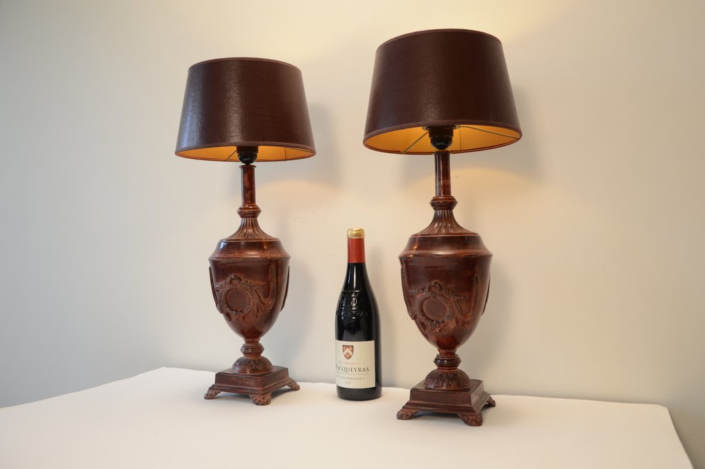 Επιτραπέζιο φωτιστικό (2) - Ζεύγος βαριών επιτραπέζιων λαμπών σε στιλ Αυτοκρατορίας - ψεύτικο δέρμα #1.0