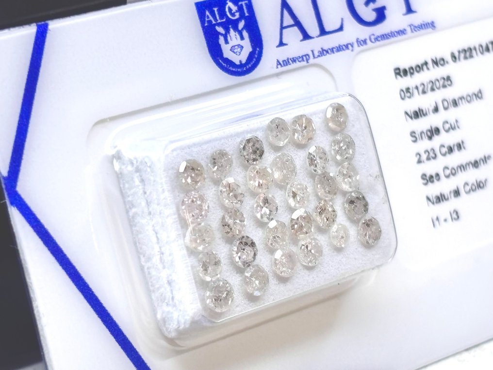 No reserve price - 30 pcs Diamond  (Natural)  - 2.23 ct - Round - I, M - I1, I3 - Antwerp Laboratory for Gemstone Testing (ALGT) #4.3