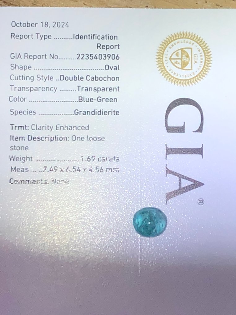 1 pcs  蓝色 花岗岩  - 1.69 ct - 美国宝石研究院（GIA） #3.2