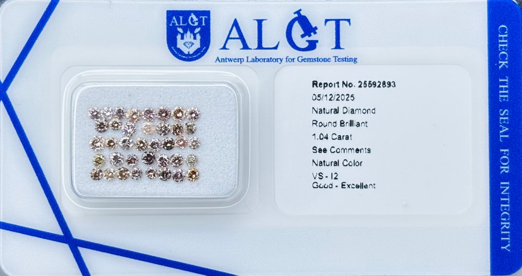 Ohne mindestpreis - 38 pcs Diamant  (Natürlich farbig)  - 1.04 ct - Rund Gemischtes Braun, Gemischtes Rosa - VS1, I2 - Antwerp Laboratory for Gemstone Testing (ALGT) #1.0