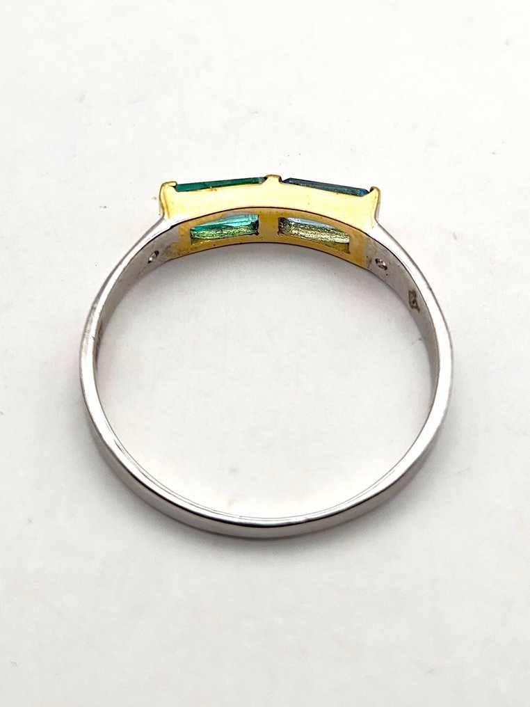 Zonder minimumprijs - Cocktailring - 18 karaat Geel goud, Zilver -  1.00ct. tw. Smaragd - Diamant #4.3