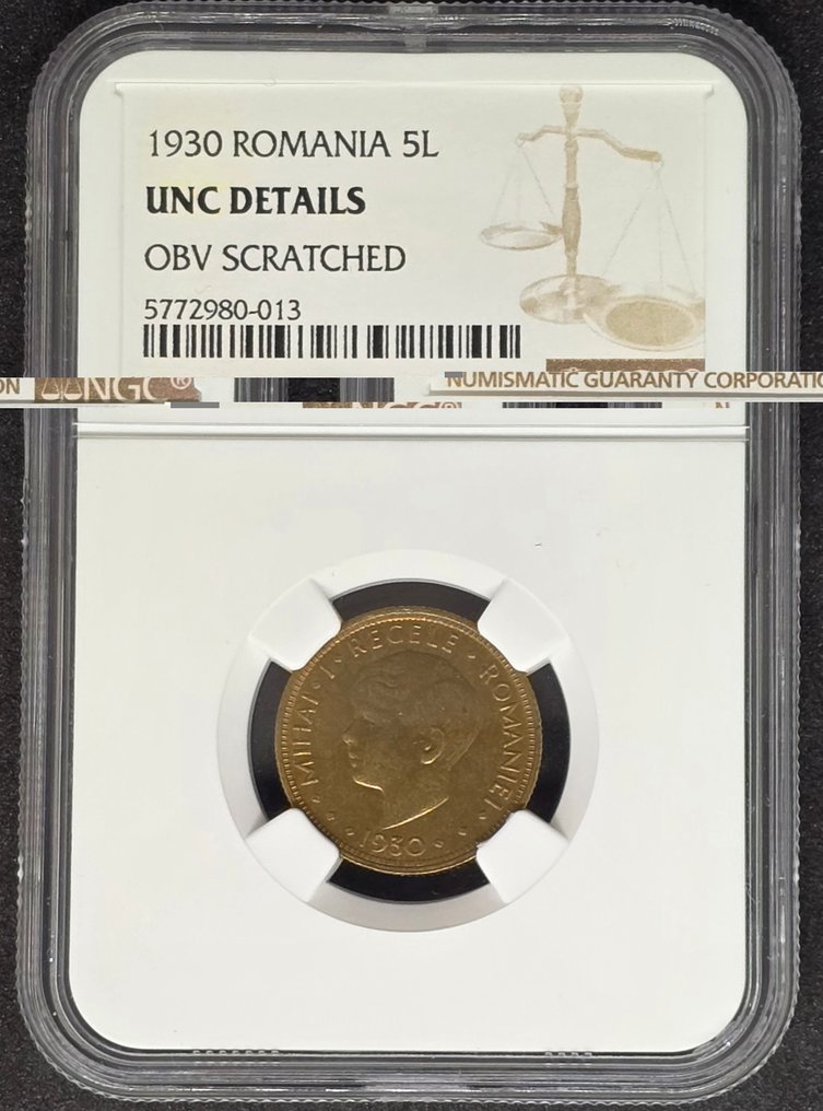 羅馬尼亞. Mihai I. 5 Lei 1930 / UNC Details  (沒有保留價) #2.1