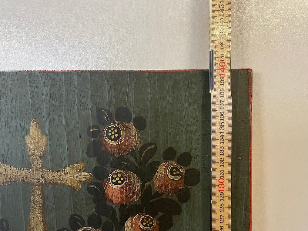 Χριστιανική αγροτική ζωγραφική - ξύλινη πινακίδα με θρησκευτικό θέμα - 140 εκ. - Ξύλο - 1960-1970 #4.3