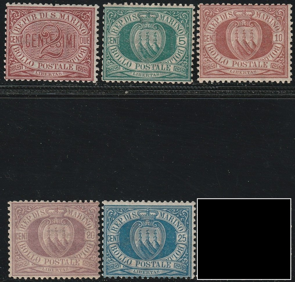 Σαν Μαρίνο 1894/99 - Cifra και Stemma σειρά 5 τιμών Sass 26/30 Spl. #1.0